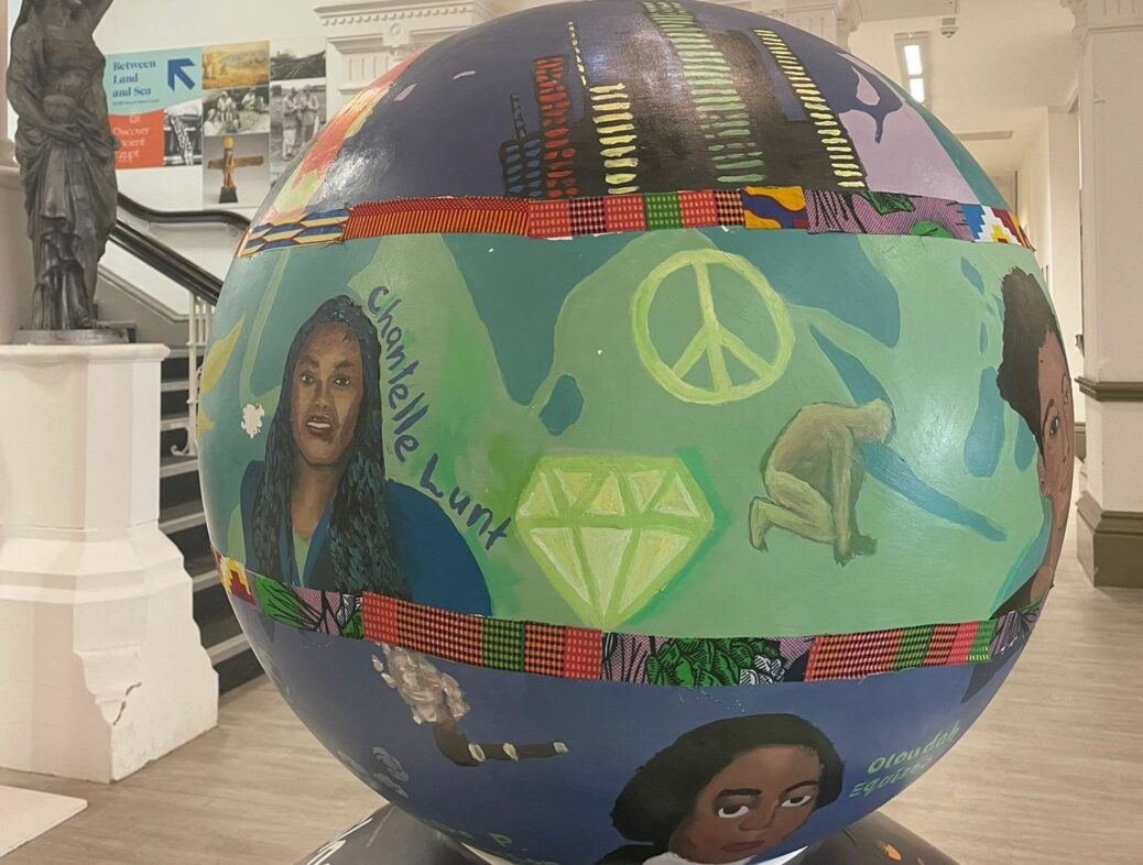 A stunning globe, The World Reimagined, created by people in Southport at The Atkinson on Lord Street in Southport. Photo by Claire Brown of Andrew Brown Media 