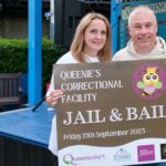 Jail and Bail for Queenscourt Hospice. Queenscourt Fundraising Manager Liz Hartley and Stand Up For Southport owner Andrew Brown.