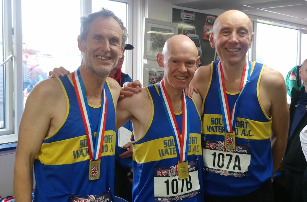Southport Waterloo AC entered a team in the British Master Road Relays at Mallory Park in Leicestershire