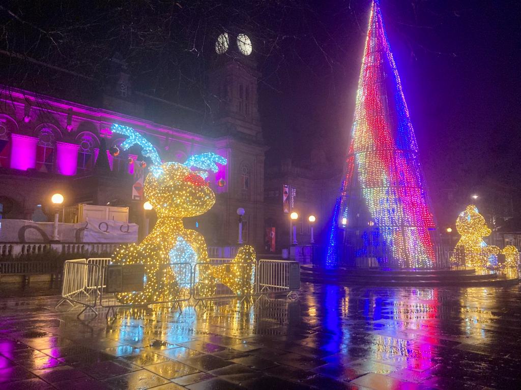 The Bear and Reindeer and the Christmas tree in Southport
