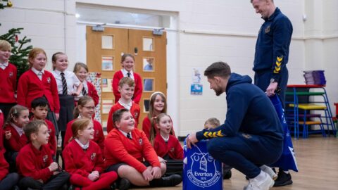 Everton FC stars Jordan Pickford and James Tarkowski pay surprise Christmas visit to inspirational Southport pupil