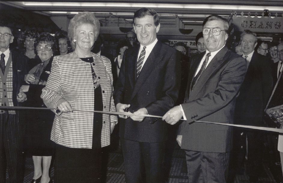 Silcock's Funland in Southport has been entertaining customers since 1983. Previous uses of the building before then included The Golden Goose, Follies and Dixieland Showbar. Southport MP Ronnie Fearn (centre) and Herbert Silcock Sr (right) with Jane Silcock (left) at the opening of Silcock's Funland in Southport  Photo by Silcock Leisure Group