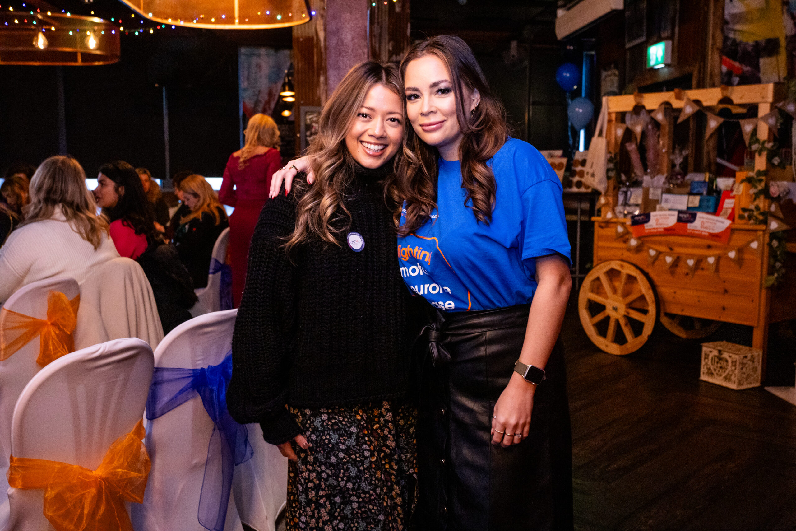 Over £1,100 was raised  for the Merseyside MND Association through a Christmas Makeup Masterclass Fundraiser organised by Rosie Cleave and Amanda Borg at The Southport Coaster pub in Southport. Rosie (right) with her sister Victoria Cleave (left). Photo by Banak Photography 
