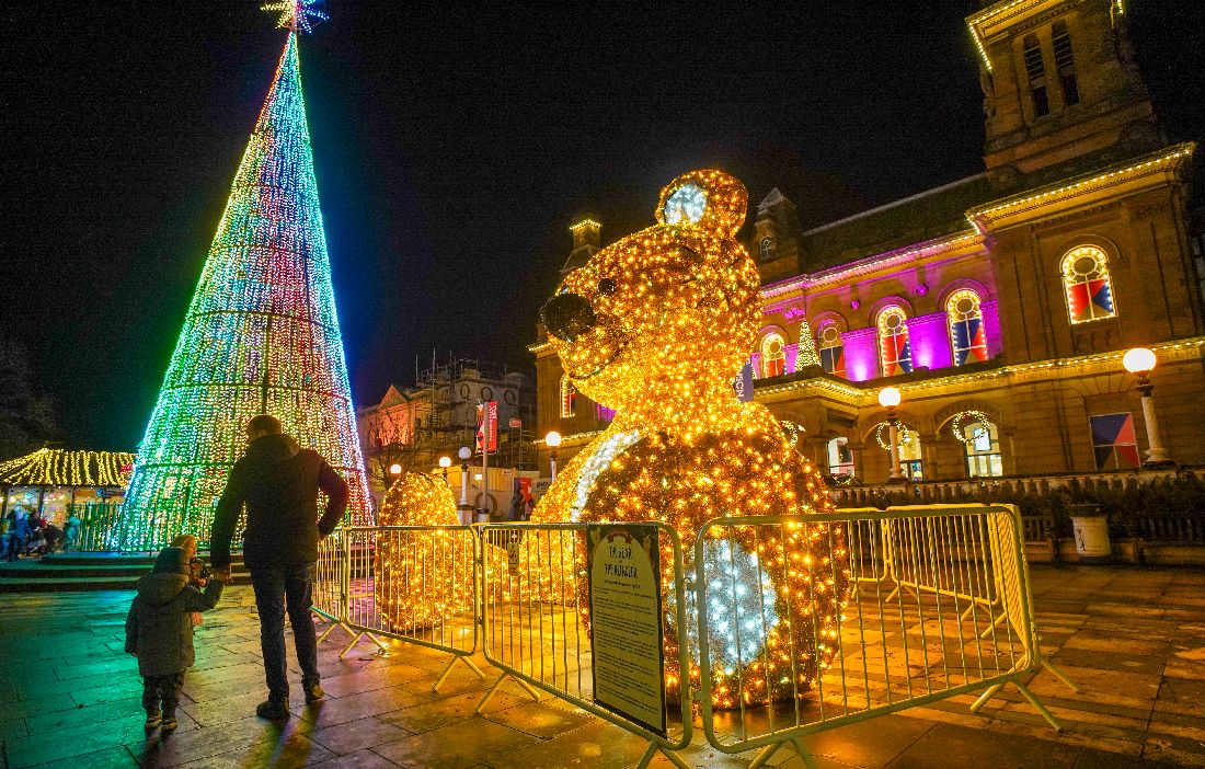 The Bear and Reindeer and the illuminated Christmas tree were provided in the Town Hall Gardens in Southport by Southport BID. Photo by Bertie Cunningham Southport BID
