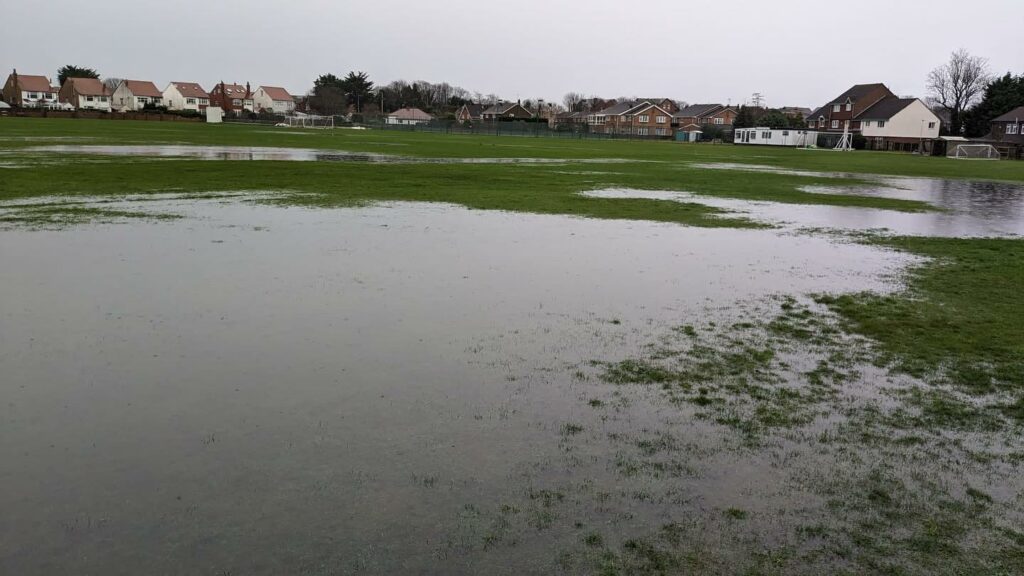 The Rookery in Southport has been flooded. Photo by Southport Trinity FC