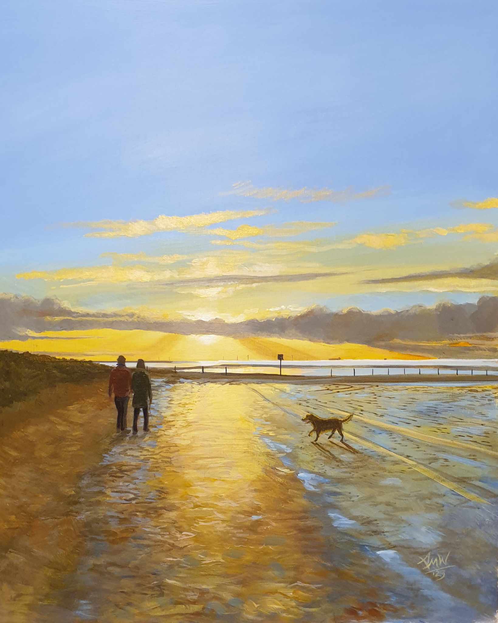 Artwork by Southport artist Tony Wynne. Ainsdale Beach in Southport
