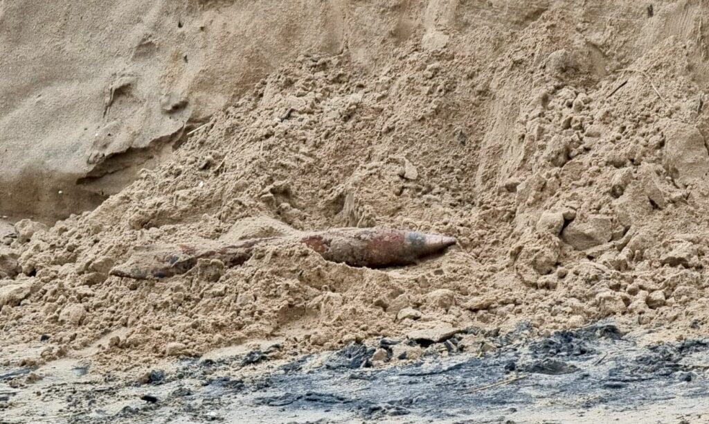 A World War two shell has been discovered on Formby Beach. Photo by Rob from the NT Formby facilities team