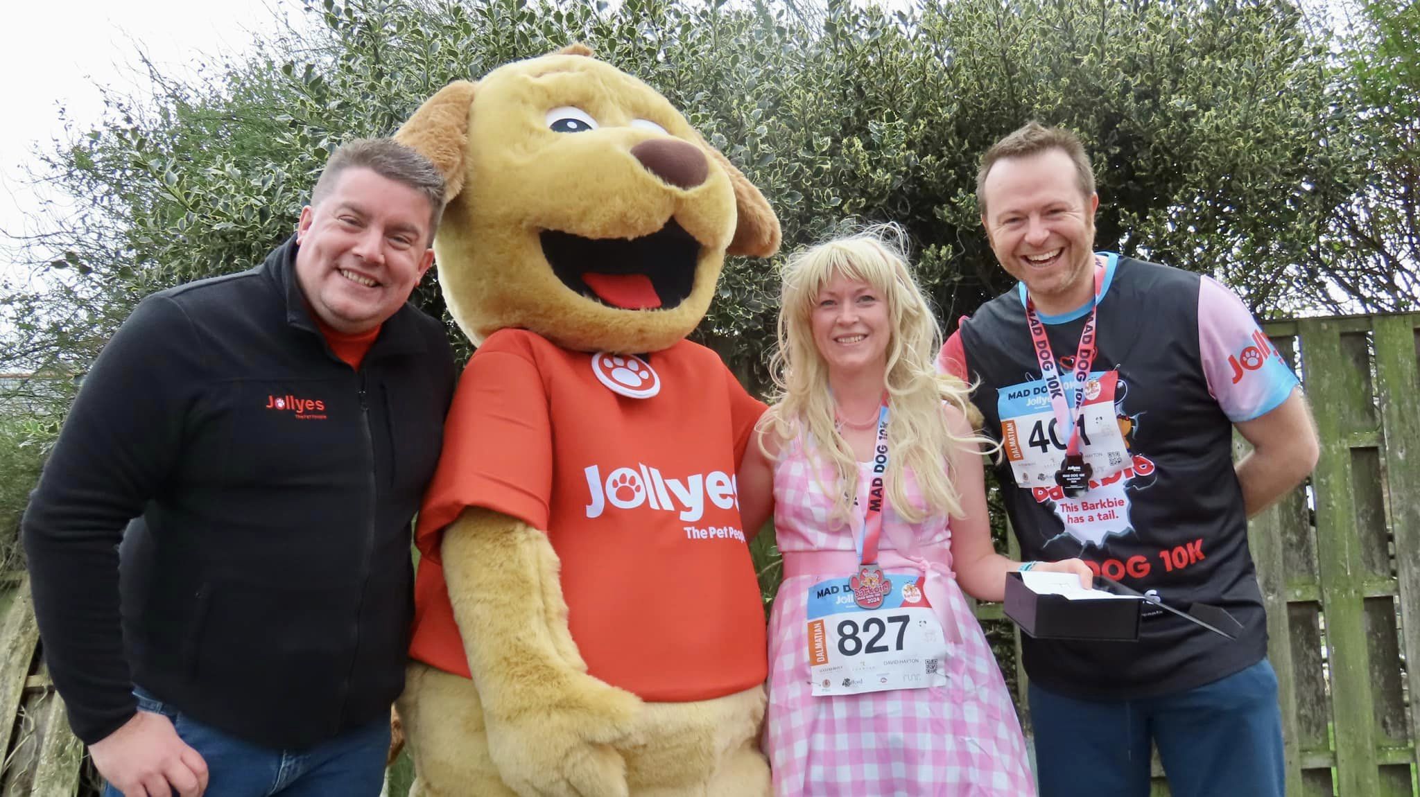 Hundreds of runners enjoyed the Southport Mad Dog 10lk run sponsored by Jollyes - The Pet People. Jollyes head of marketing Phil Turner-Naylor (left); Jollyes CEO Joe Wykes (right); and fancy dress winner Charlie Westbrook-Platts