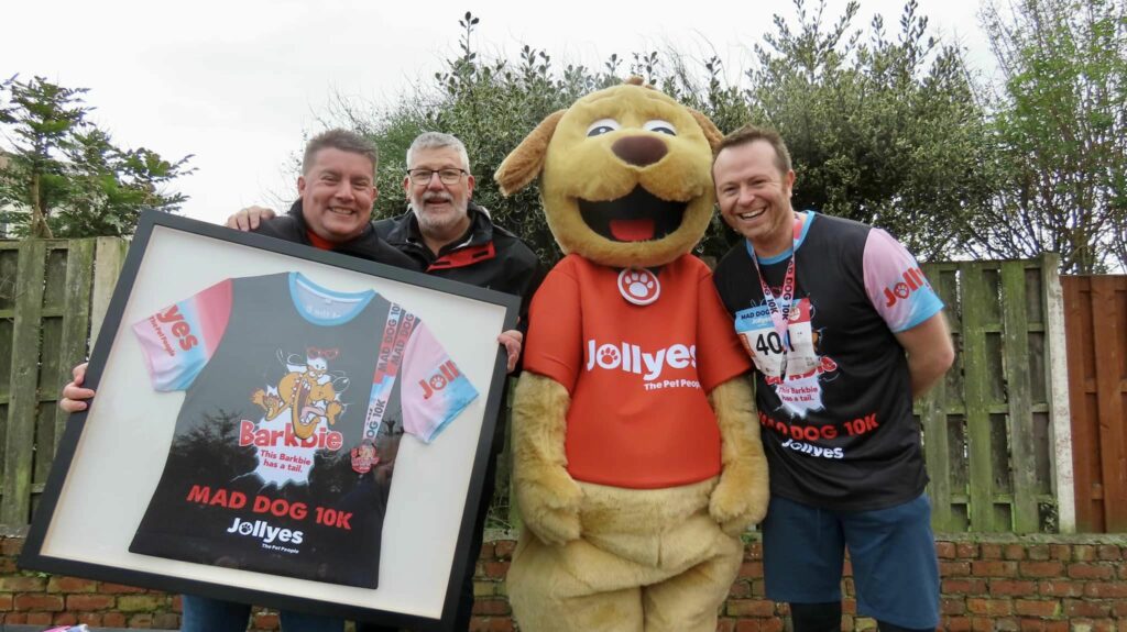Hundreds of runners enjoyed the Southport Mad Dog 10lk run sponsored by Jollyes - The Pet People. Jollyes head of marketing Phil Turner-Naylor (left); Jollyes CEO Joe Wykes (right); and Chris Austin Group Sales Manager APG Sports Group