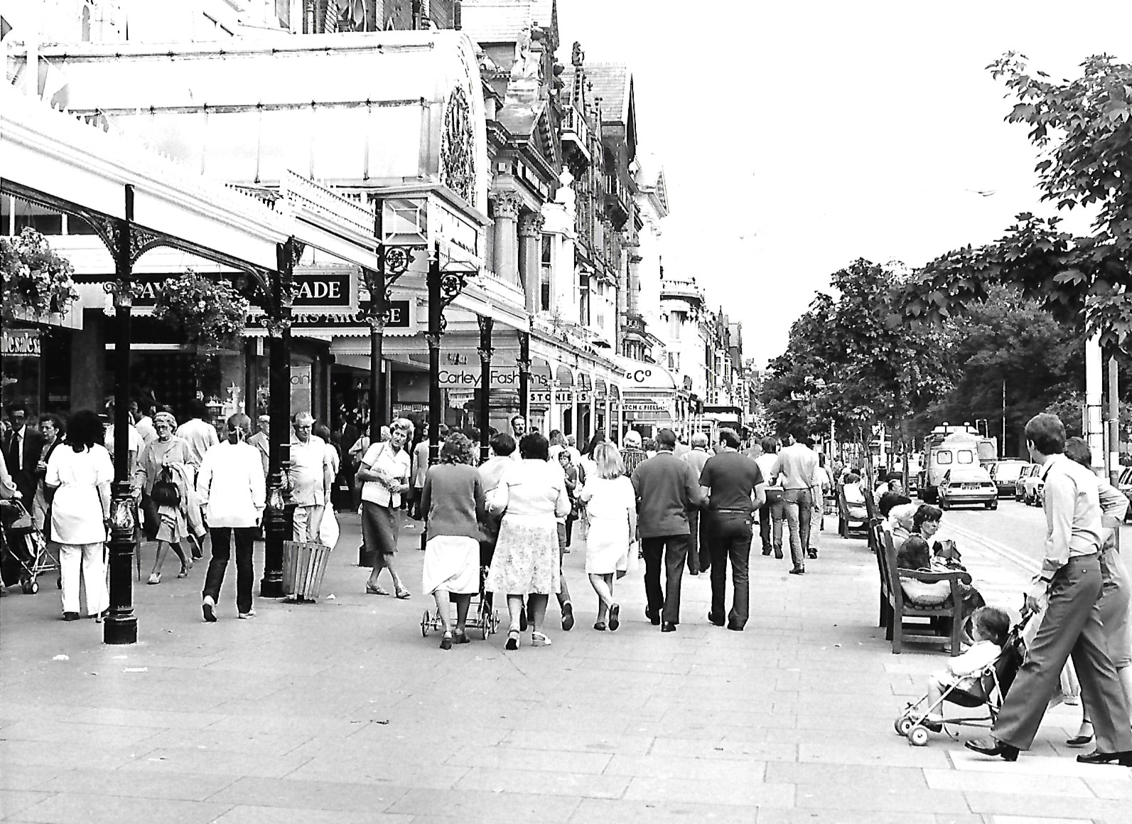 Lord Street in Southport, including Wayfarers Shopping Arcade, in April 1983