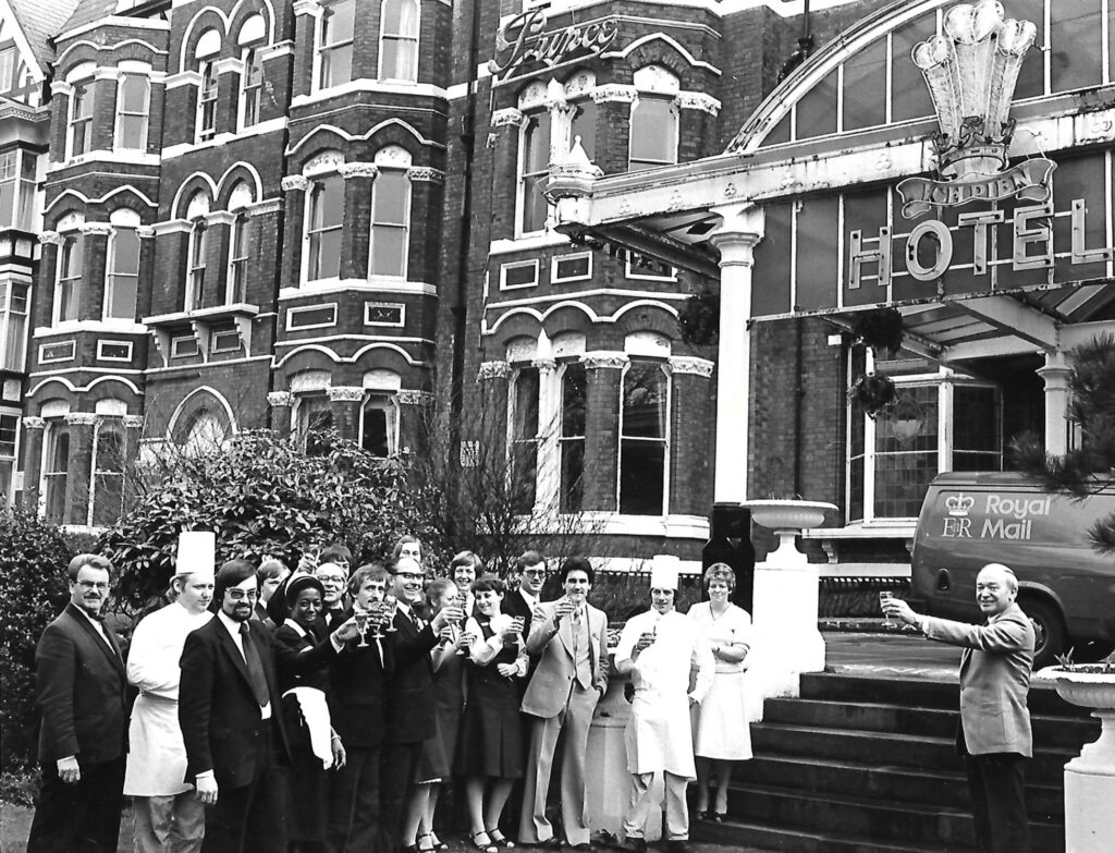 Staff at The Prince Of Wales Hotel on Lord Street in Southport in February 1981