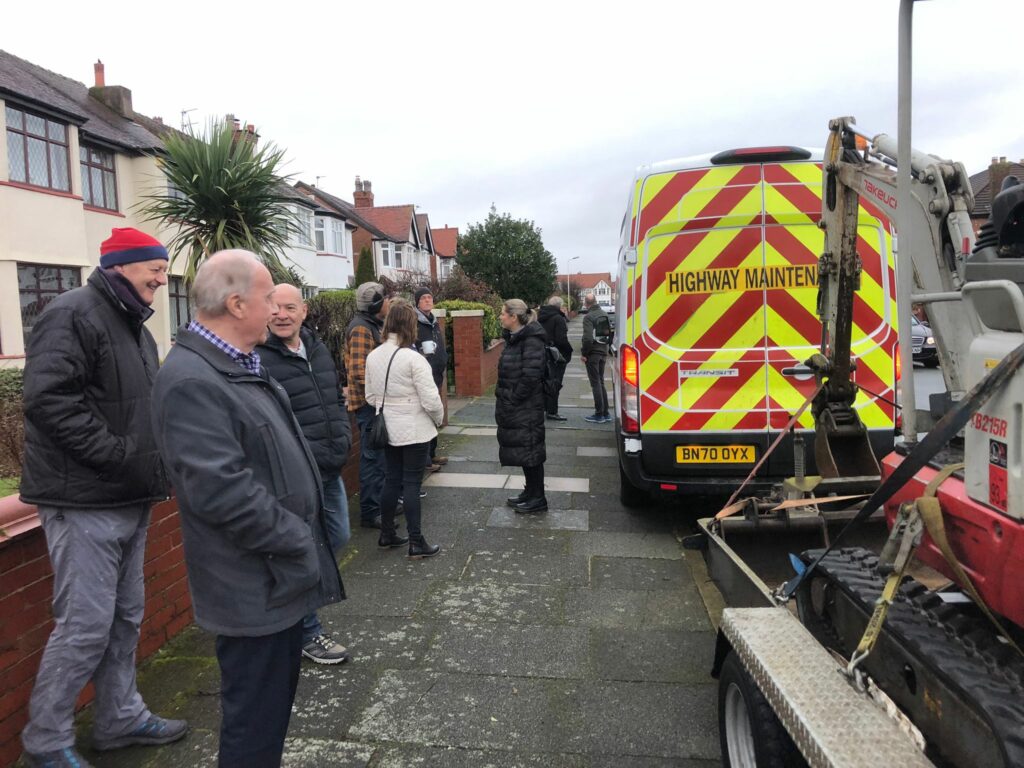 Local residents have prevented engineers from Openreach from installing poles and overhead wires on Griffiths Drive in Southport