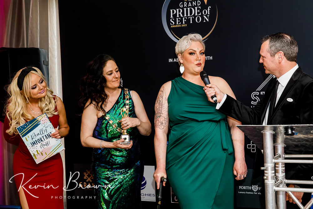 Debbie-Lyn Connolly Lloyd. wins the Diversity and Inclusion Award, sponsored by Sefton Council, at the 2023 Pride Of Sefron Awards at the Grand Southport. Photo by Kevin Brown Photography