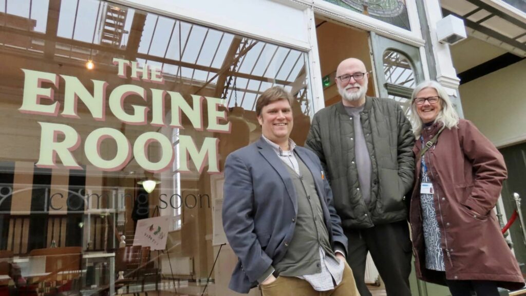 Dr Eric Lybeck (left) at The Engine Room at Wayfarers Shopping Arcade in Southport with David Booth and Carran Waterfield. Photo by Andrew Brown Stand Up For Southport