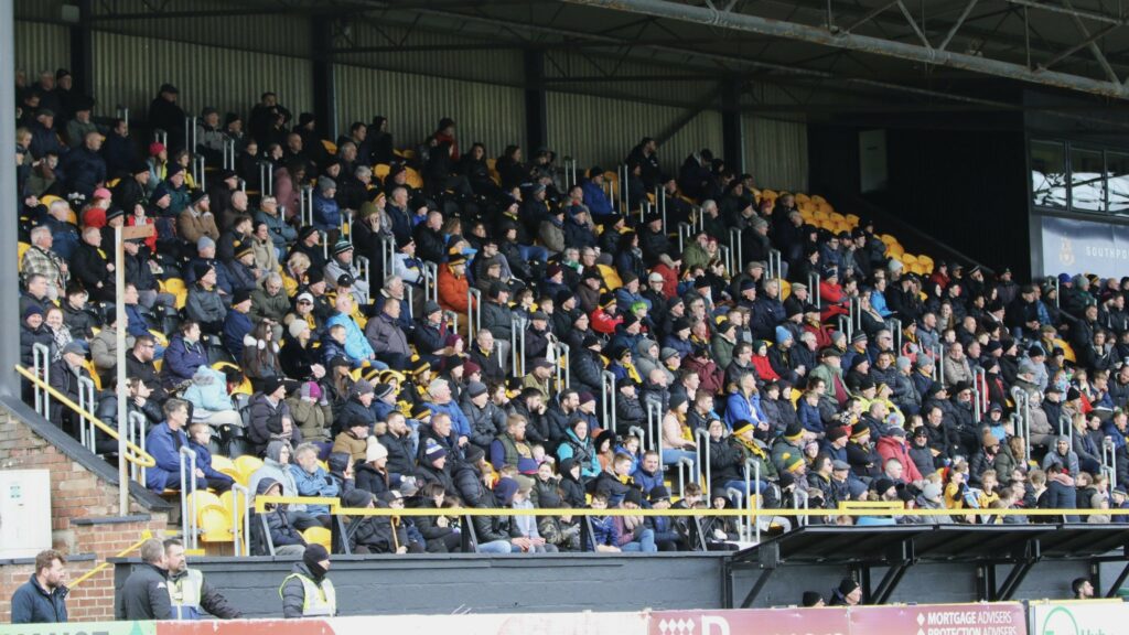 Southport FC supporters at The Big Help Stadium. Photo by Julia Urwin