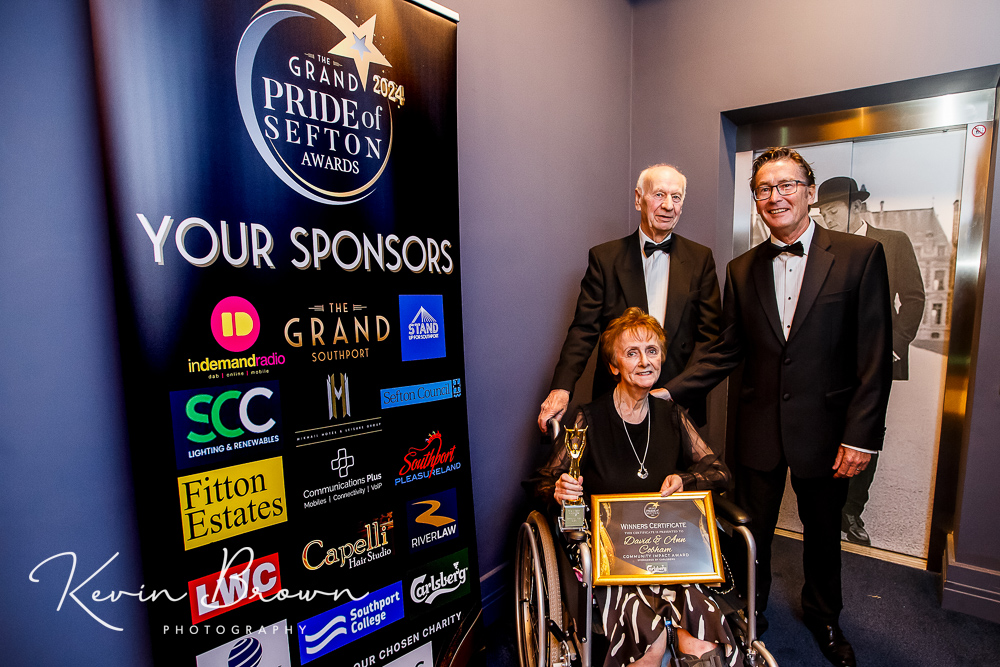 David and Ann Cobham were awarded the Community Impact Award, sponsored by Carlsberg, at the 2024 Grand Pride Of Sefton Awards. Photo by Kevin Brown Photography