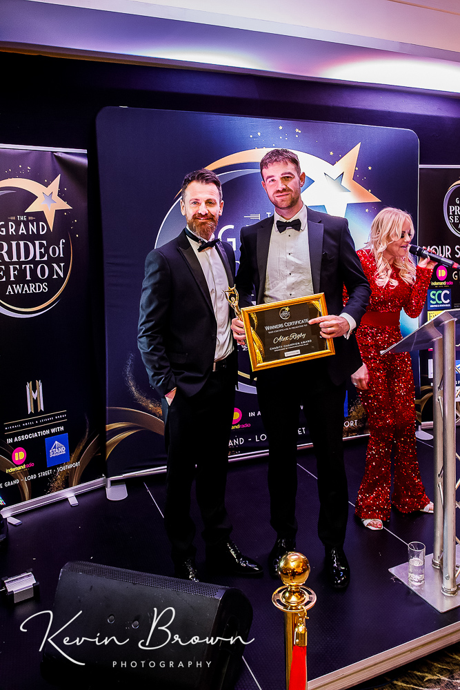 Alex Rigby won the Sefton Charity Champion Of The Year, sponsored by Communications Plus, at the 2024 Pride Of Sefton Awards at the Grand in Southport. Photo by Kevin Brown Photography
