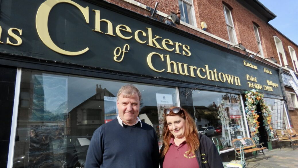 Andrew Wareham and daughter Katherine outside Checkers of Churchtown in Churchtown Village in Southport. Photo by Andrew Brown Stand Up For Southport