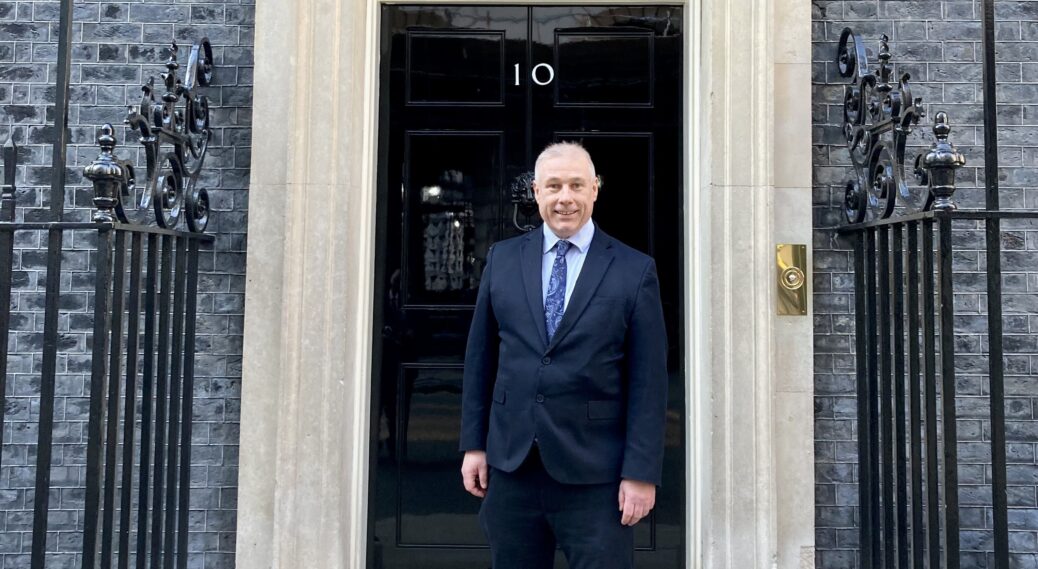 Stand Up For Southport Director Andrew Brown at 10 Downing Street in London on 19th April 2023