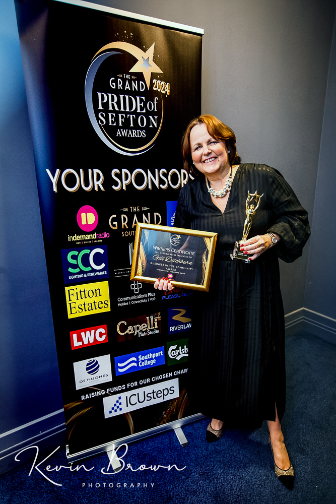 The 2024 Pride Of Sefron Awards at The Grand on Lord Street in Southport. Business In The Community winner Gill Ditchburn 