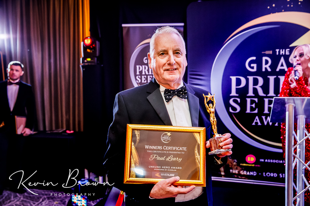 Marine FC Chairman Paul Leary was named Sefton Unsung Hero of the Year, sponsored by River Law, at the 2024 Grand Pride Of Sefton Awards. Photo by Kevin Brown Photography