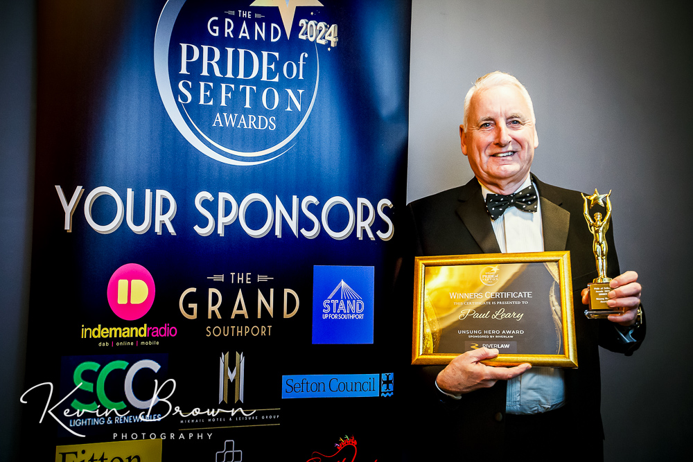 Marine FC Chairman Paul Leary was named Sefton Unsung Hero of the Year, sponsored by River Law, at the 2024 Grand Pride Of Sefton Awards. Photo by Kevin Brown Photography