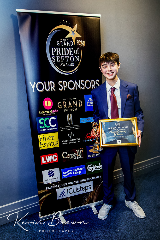 The 2024 Pride Of Sefron Awards at The Grand on Lord Street in Southport. Young Sportsperson Of The Year winner Louis Cheung-Turner Photo by Kevin Brown Photography 