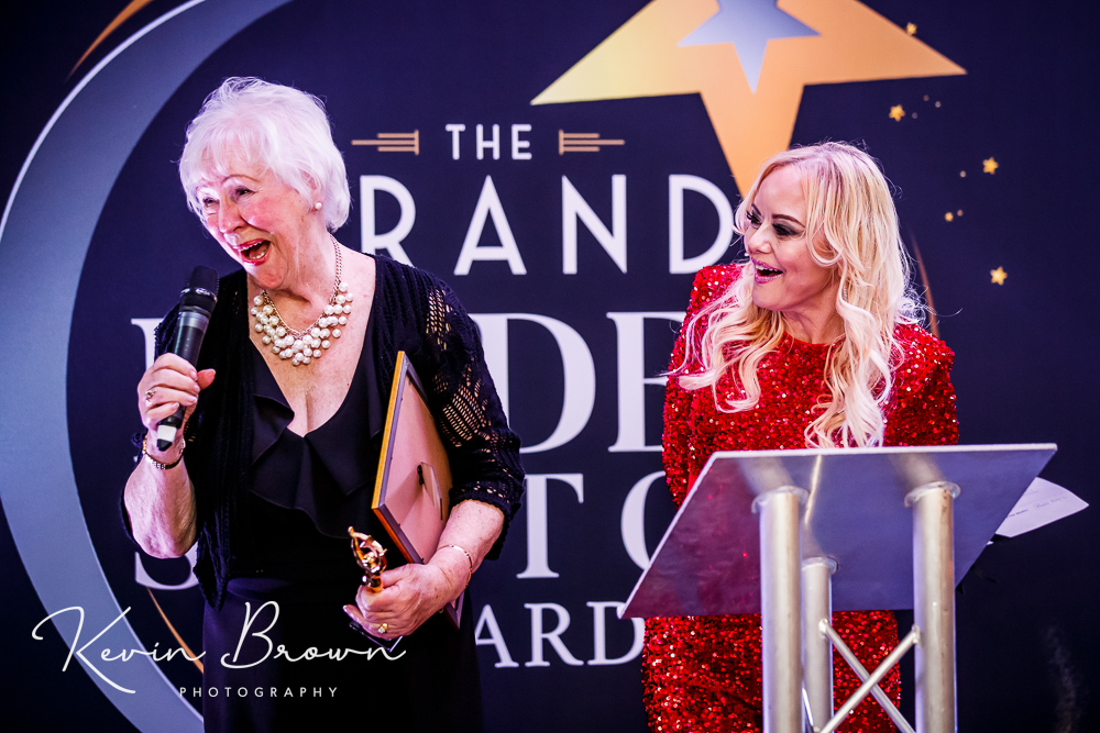 Barbara Rouse was awarded Sefton Courage Award at the 2024 Grand Pride Of Sefton Awards at The Grand in Southport by Peter Equizi from Capelli Hair Studio in Southport. Photo by Kevin Brown Photography