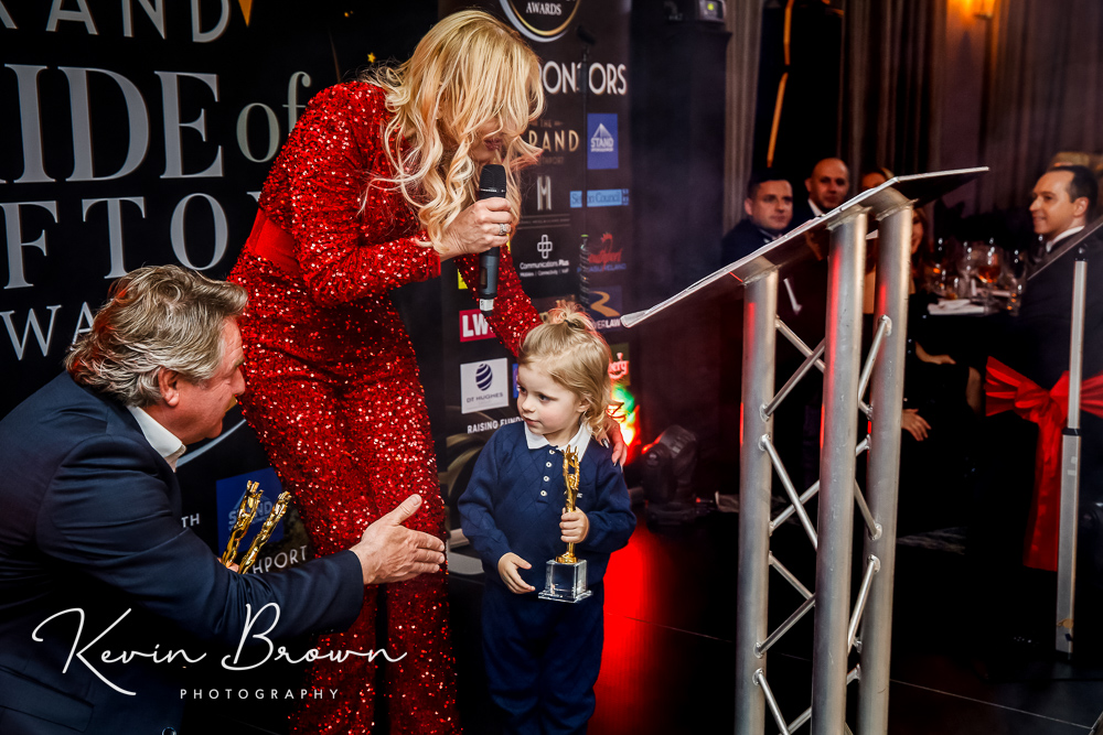 The 2024 Pride Of Sefron Awards at The Grand on Lord Street in Southport. Child Of Courage Award winner Ralphy Thompson with Southport Pleasureland owner Norman Wallis