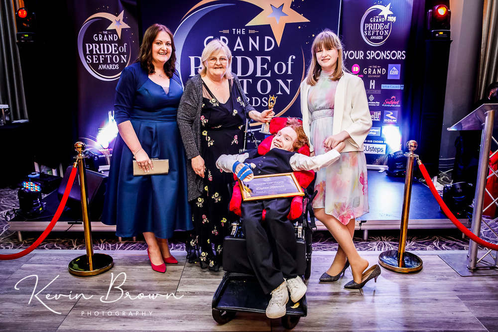 The 2024 Pride Of Sefton Awards at The Grand on Lord Street in Southport. Child Of Courage Award winner Dylan Roberts. Photo by Kevin Brown Photography