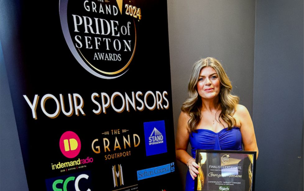 Georgina Vernon was honoured in the Community Impact category sponsored by Carlsberg at the 2024 Grand Pride Of Sefton Awards. Photo by Kevin Brown Photography