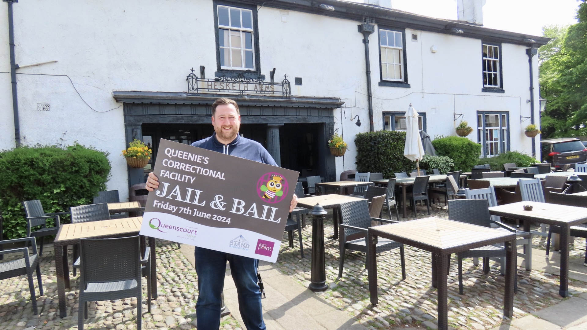 Dave Langshaw, the landlord of The Hesketh Arms pub in Churchtown in Southport, is taking part in the Jail and Bail fundraiser for Queenscourt Hospice. 