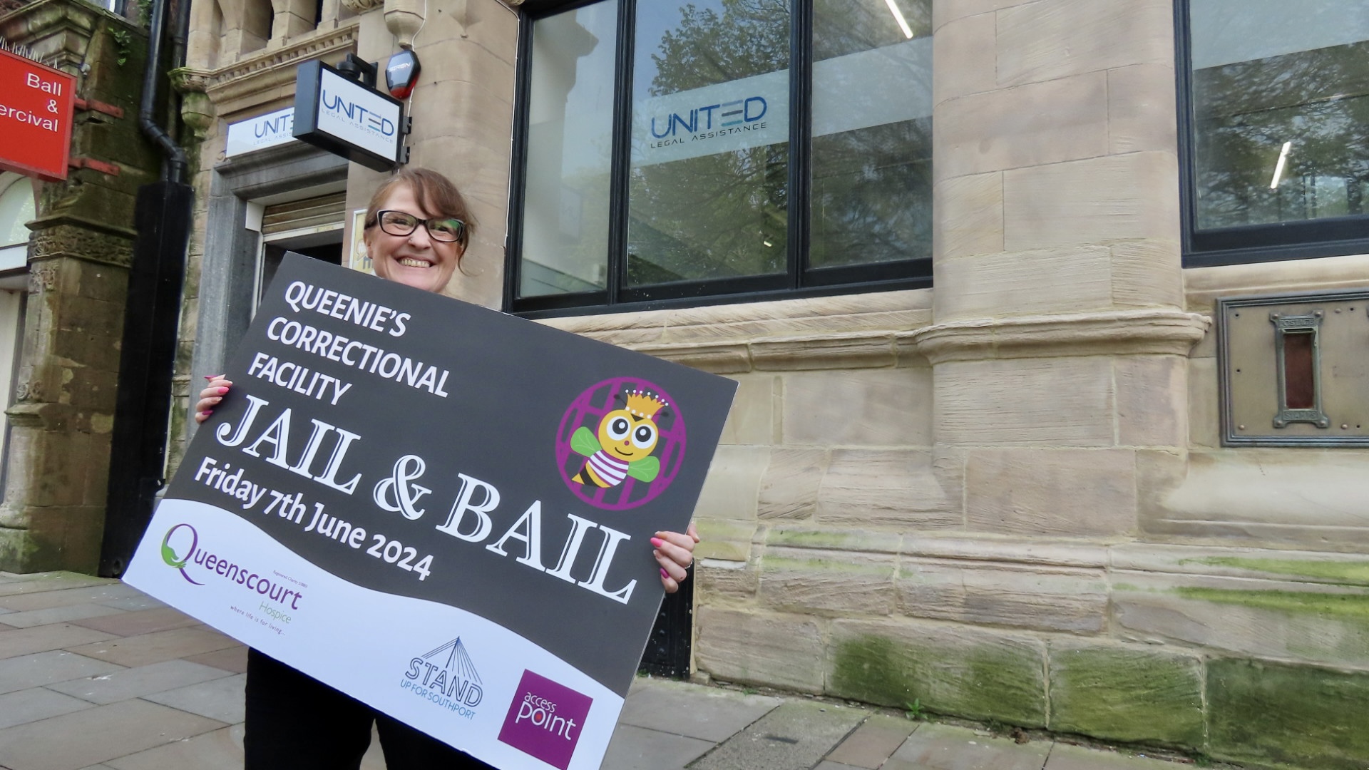 Jocelyn Pye, a Motor Claims Handler at United Legal Assistance in Southport, is taking part in the Jail and Bail fundraiser for Queenscourt Hospice. 