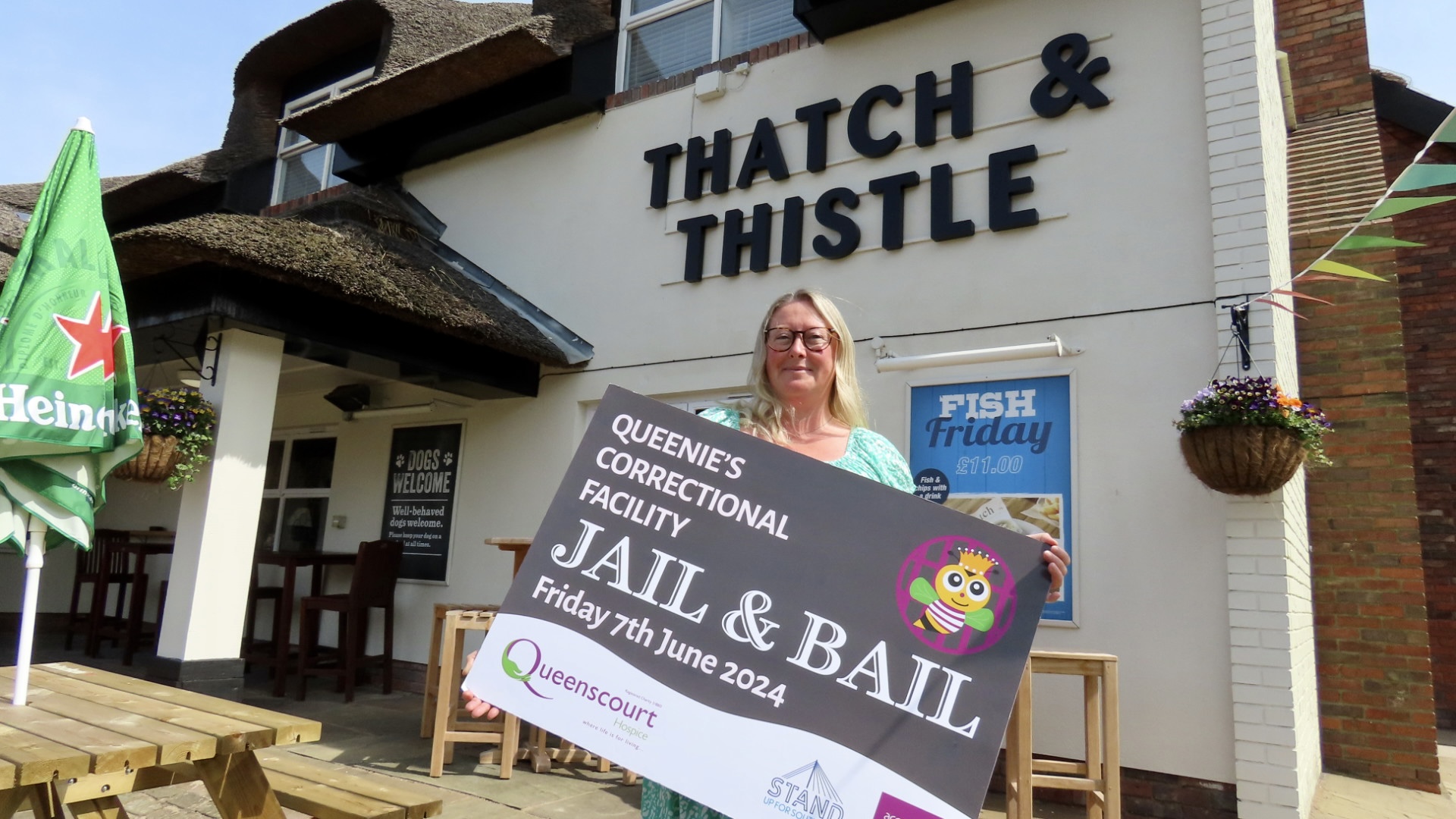 Suzanne Norris, licensee at the Thatch and Thistle pub in Southport, is taking part in the Jail and Bail fundraiser for Queenscourt Hospice. 