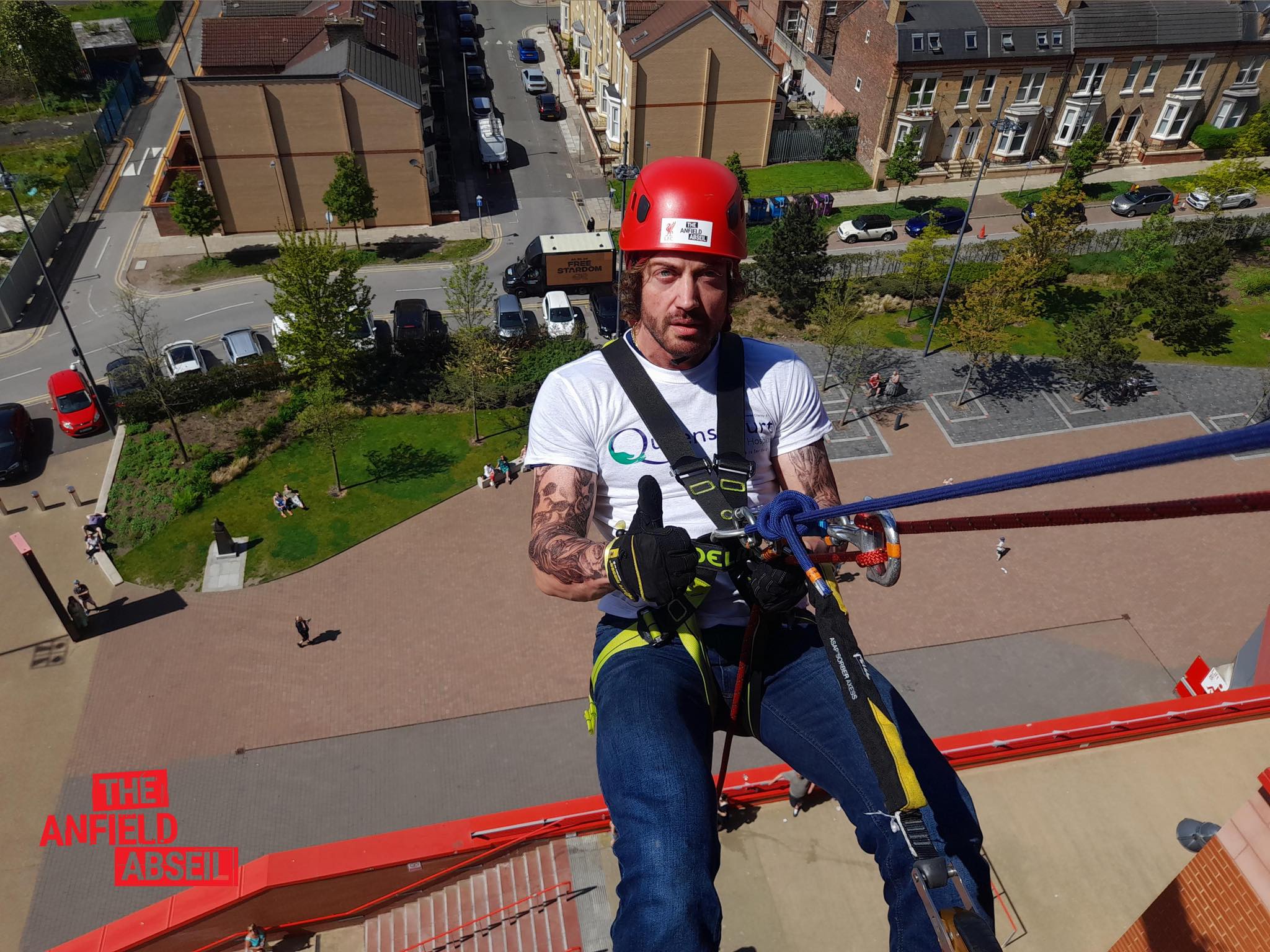 Matthew Fearon completed the Anfield Abseil for Queenscourt Hospice