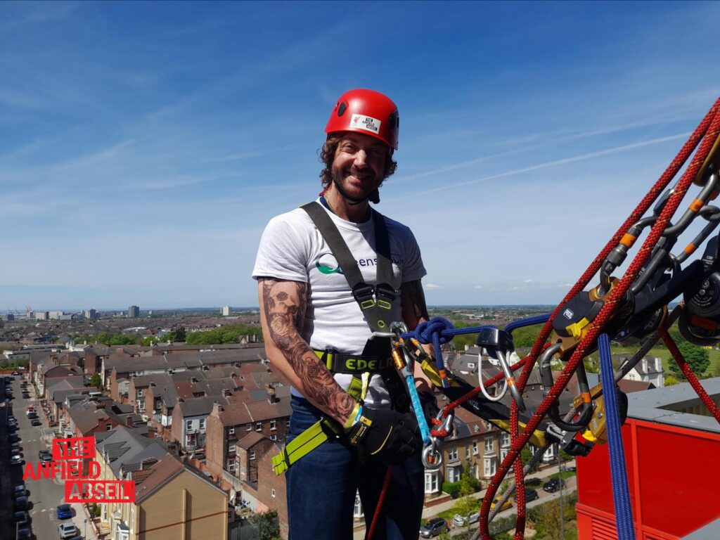 Matthew Fearon completed the Anfield Abseil for Queenscourt Hospice