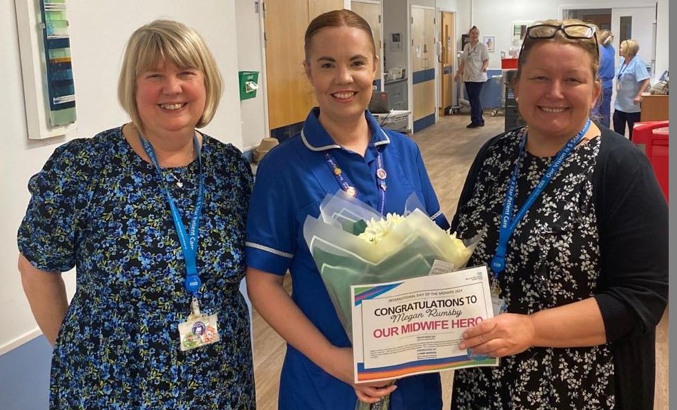 Ormskirk Hospital Midwife Megan Rumsby has been awarded a Midwife Hero Award. She was nominated for being a vital part of the Rainbow Team supporting women and their families who have sadly lost their unborn baby