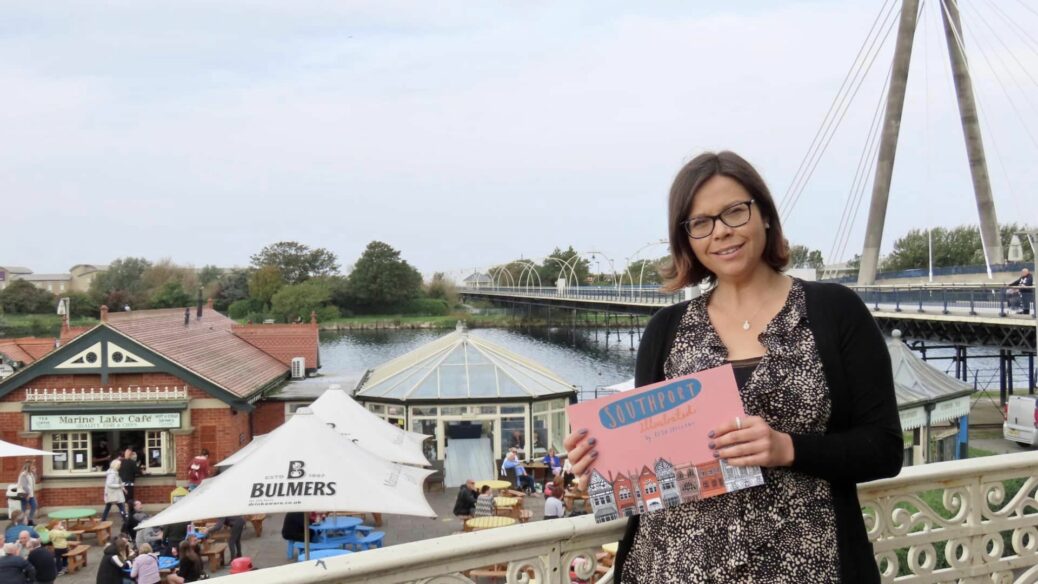 Artist Ruth Ryder is creating stunning artwork of Wayfarers Shopping Arcade in Southport for a special book called Parade Along The Arcade for people of all ages