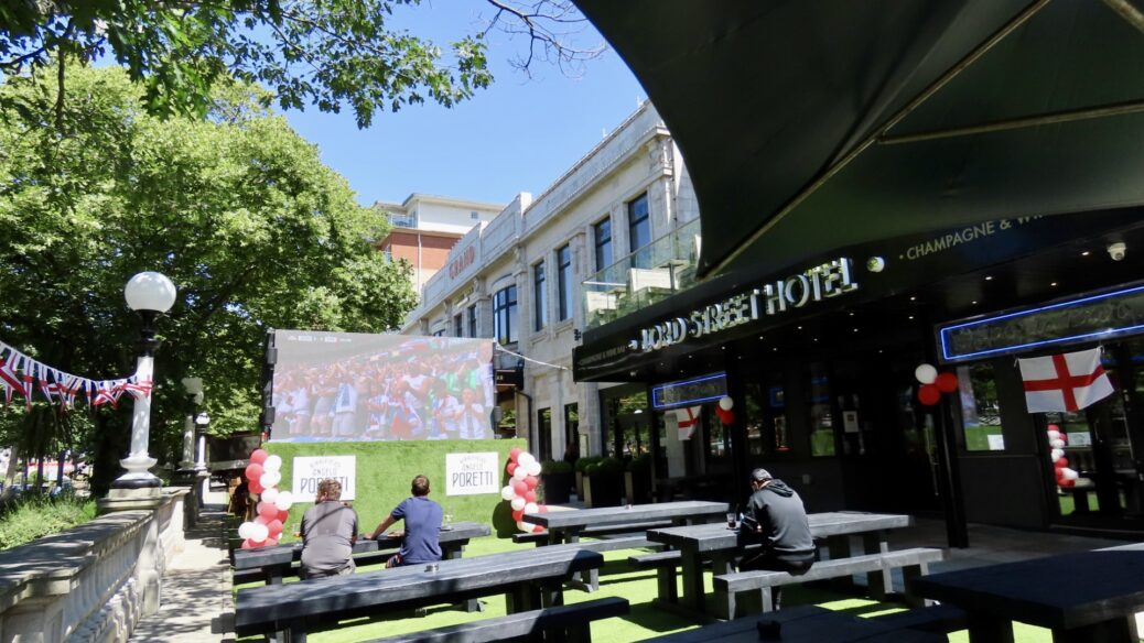 Sport fans can enjoy the biggest match action in the sunshine this summer with two new back to back big screens on Lord Street in Southport courtesy of Mikhail Hotel And Leisure Group. Lord Street Hotel has a huge outdoor screen showing every football game from Euro 2024, in association with Carlsberg. The Grand is showing the best tennis action this summer in The Grand Gardens, in association with Pimms. Photo by Andrew Brown Stand Up For Southport