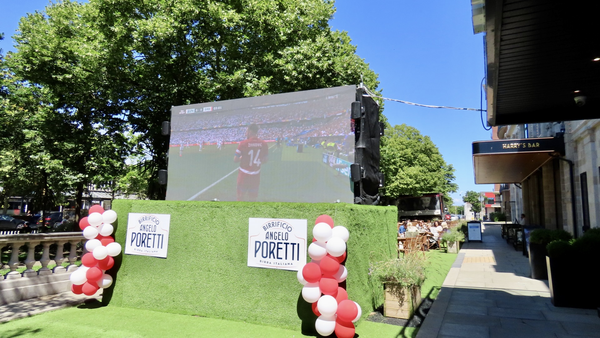 Sport fans can enjoy the biggest match action in the sunshine this summer with two new back to back big screens on Lord Street in Southport courtesy of Mikhail Hotel And Leisure Group. Lord Street Hotel has a huge outdoor screen showing every football game from Euro 2024, in association with Carlsberg. The Grand is showing the best tennis action this summer in The Grand Gardens, in association with Pimms. Photo by Andrew Brown Stand Up For Southport