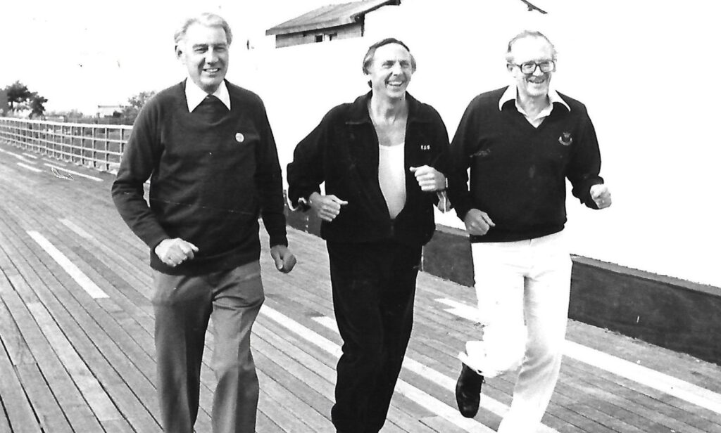This picture, taken in September 1982, shows Bill Tidy MBE (right) and Cllr Ralph Gregson (centre) and former Carlton Hotel owner and Southport Tourist Board Chairman Basil Law (left) enjoying a run on Southport Pier