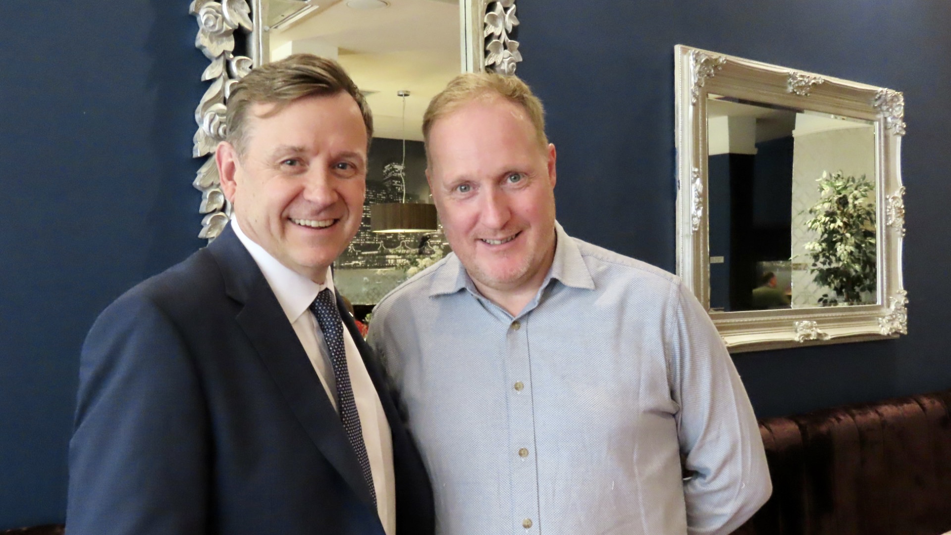 David Barron (left) and Enda Rylands (right) art the 10th anniversary celebration of The Community Link Foundation at The Offcer restaurant and bar in Southport.