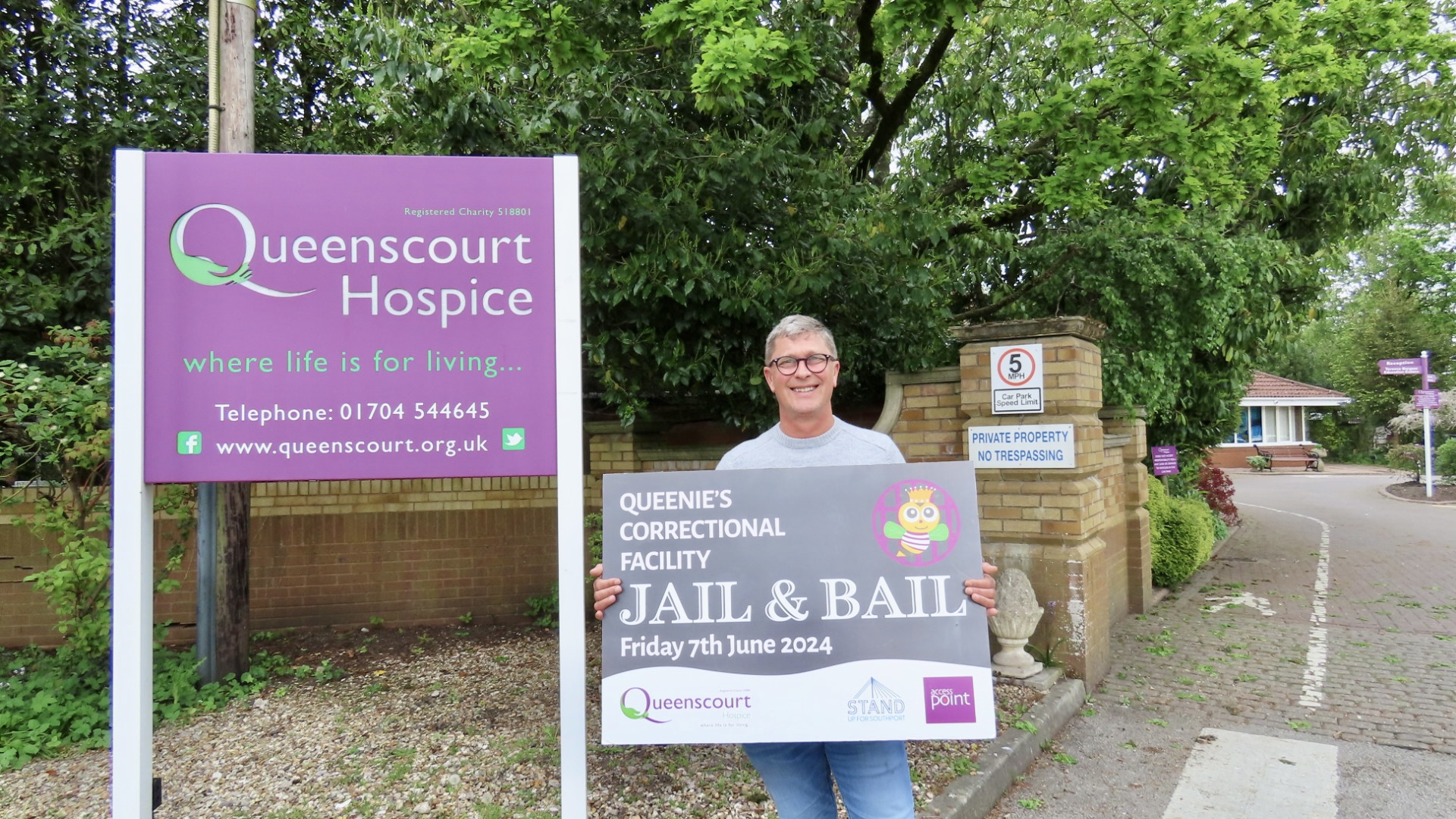 Jon Hardy is raising money for Queenscourt Hospice through the Jail and Bail fundraiser. 