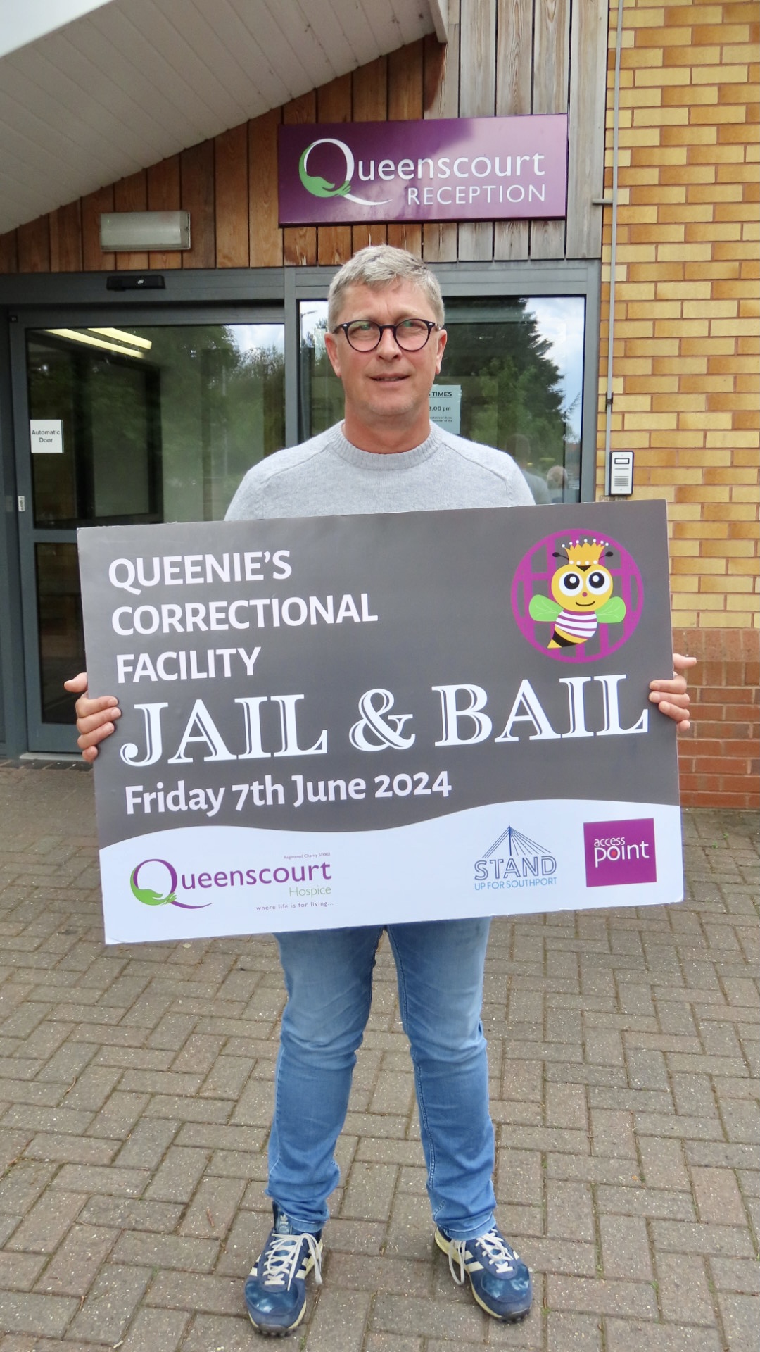 Jon Hardy is raising money for Queenscourt Hospice through the Jail and Bail fundraiser. 