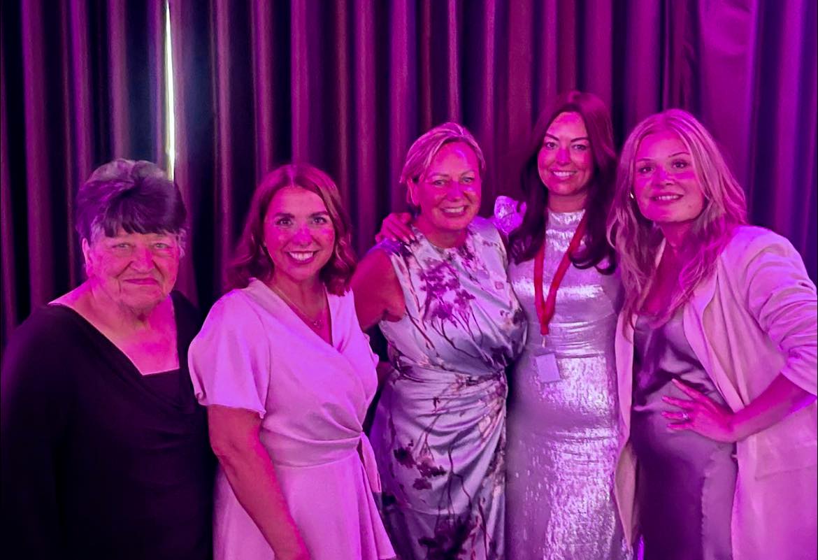 Merseyside Women Of The Year 2024. Business Leader Award Finalist Serena Silcock-Prince (fourth left) with Brenda Porter (left), Claire Brown (second left), Sharon Stock (third left) and Sarah McEntee (right)