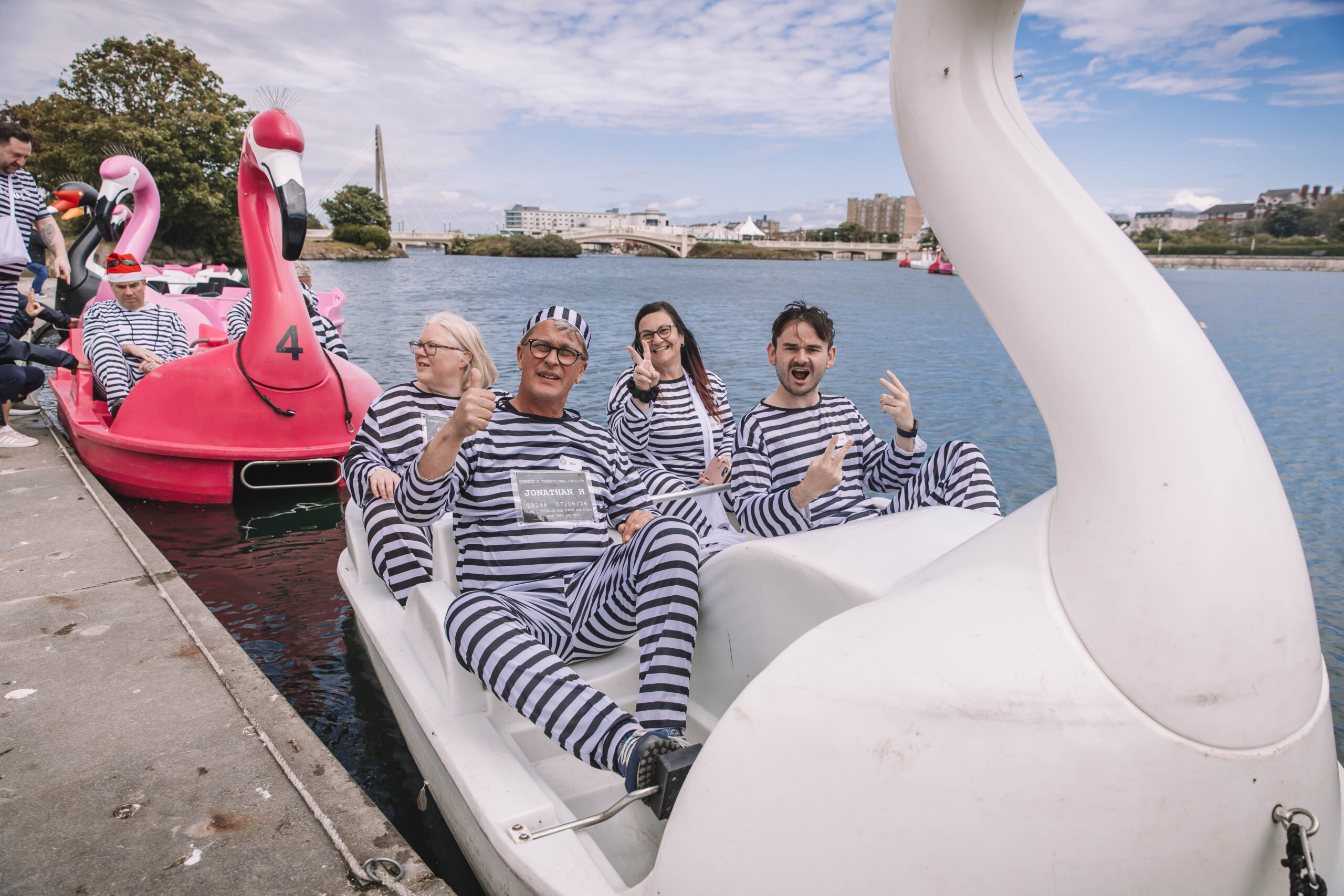 Twelve people have completed a bold escape from the cells at Southport Police Station in the annual Jail and Bail fundraiser for Queenscourt Hospice. Jon Hardy, Alex Toal, Clare Finnegan and Fran Taylor 
