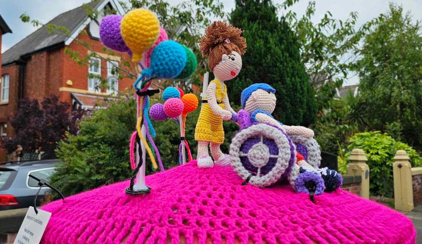 Southport crochet group, the Southport Hookers, have placed postbox toppers around Southport to raise awareness of national respite charity, Revitalises Give me a Break campaign. Photo by Southport Hookers