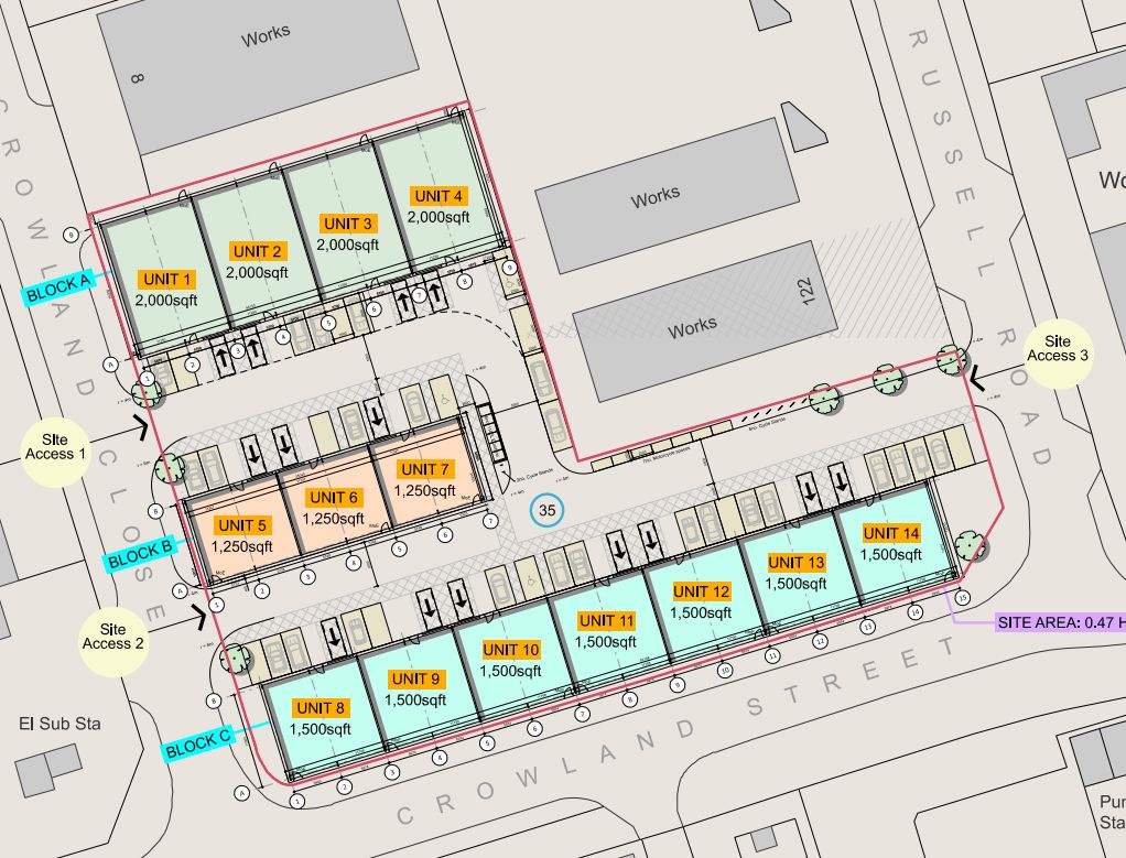 The iconic former gasometer site in High Park in Southport will soon become home to 14 new industrial units. Image by McCamley Architects, on behalf of applicant Nissim Hassan