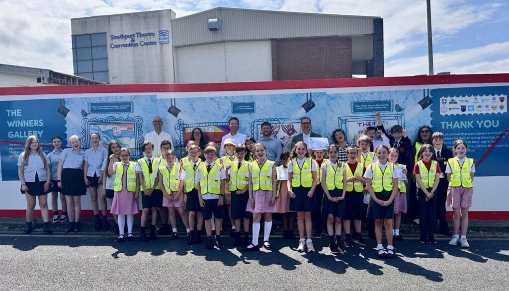 Dozens of primary school children are celebrating their own futures as part of the Marine Lake Events Centre project in Southport