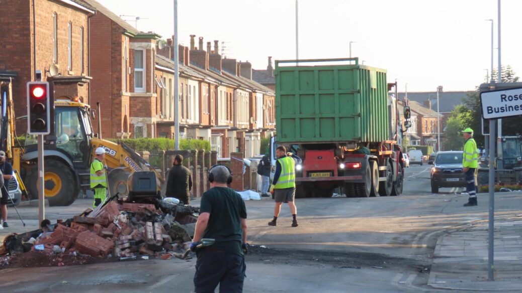 People clean up after the riot in the Sussex Road and Hart Street area in Southport. Photo by Andrew Brown Stand Up For Southport